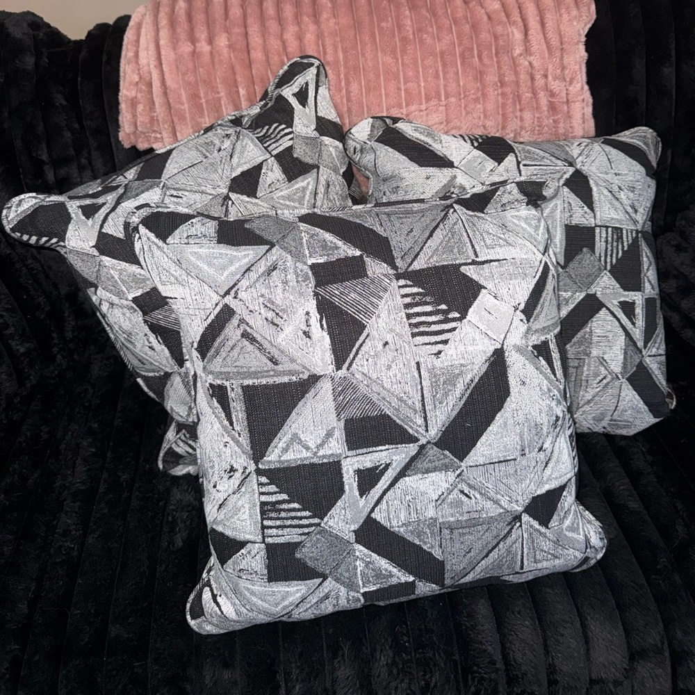 New Never Used Geometric Black and Gray Throw Pillows